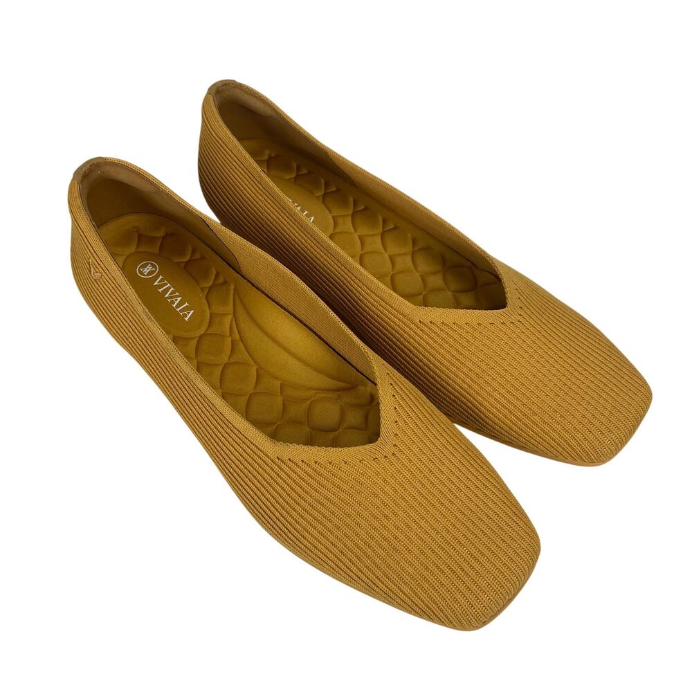 Vivaia Square Toe V Cut Ballet Flat Margot 2.0 Ginger Yellow Size 41 / 9.5 US - Picture 2 of 9